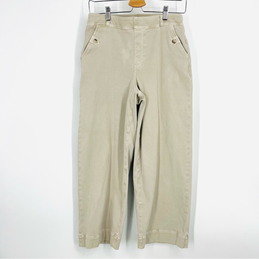 Spanx Large Cream Stretch Twill Cropped Wide Leg Pants